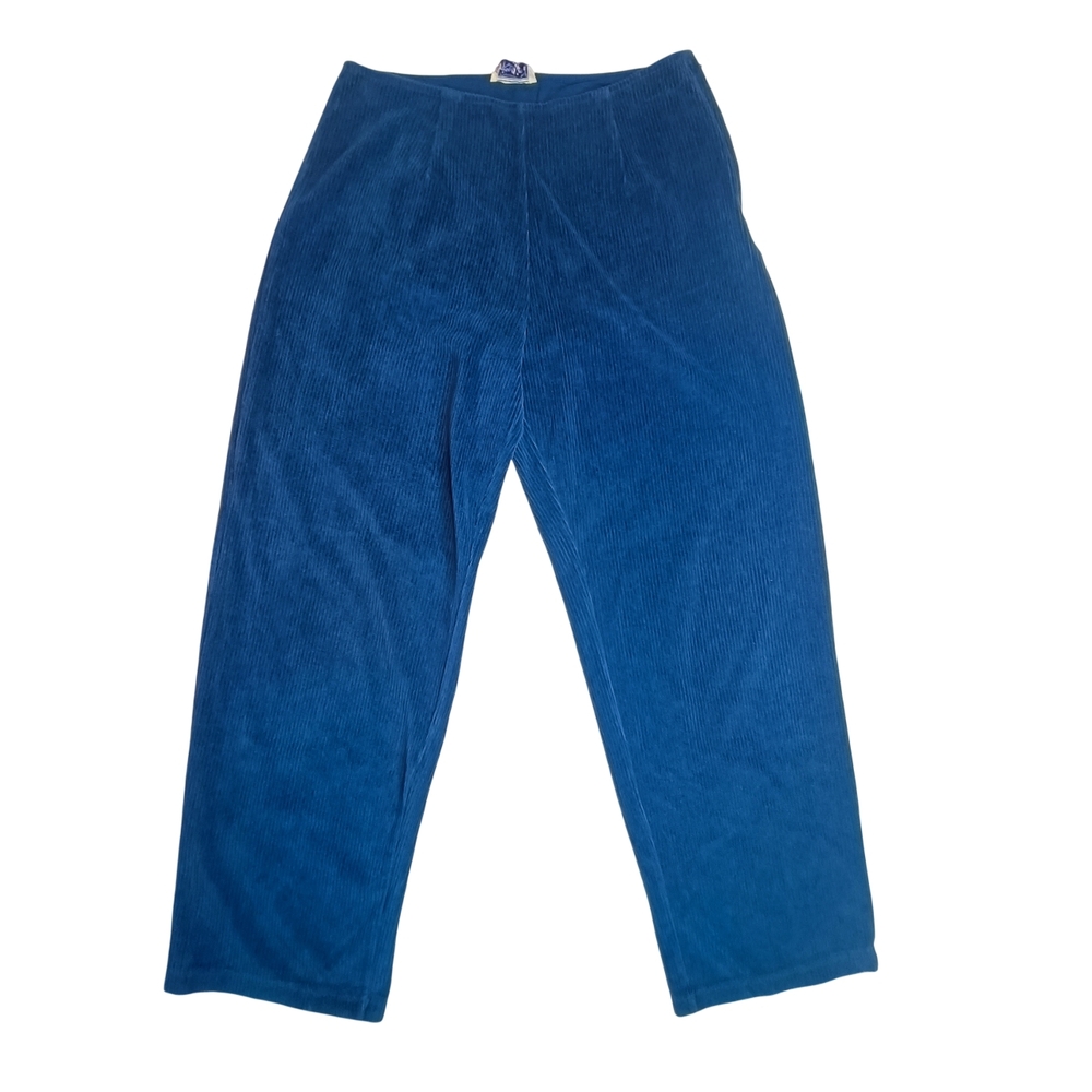 Vintage April Cornell Blue Corduroy Pants Size S Side Zip High Waist Soft Cozy